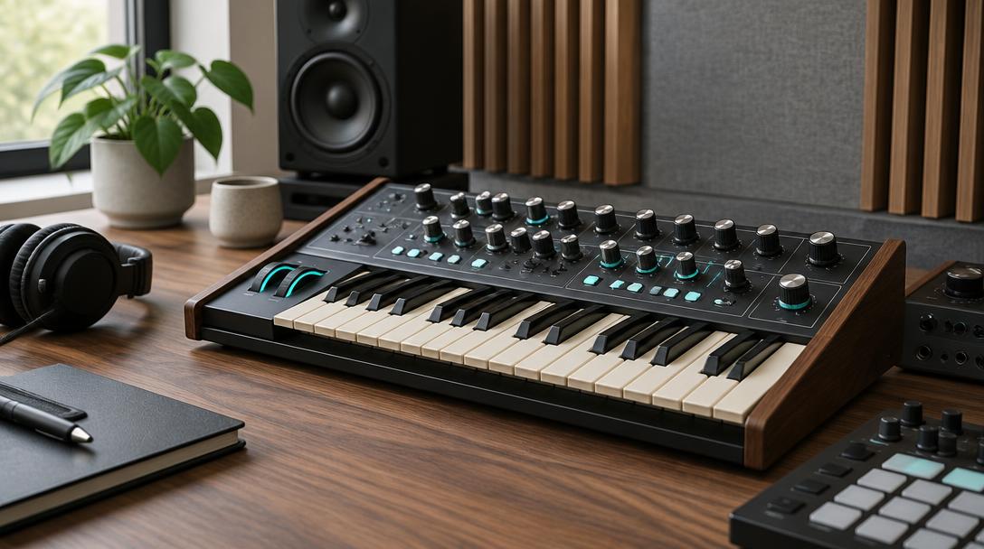 Synthétiseur dans un studio de création musicale